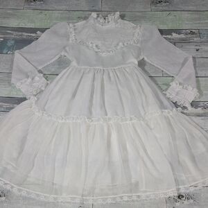 Vintage Cinderella White Prarie Style Dress Lace Detail Sz 7